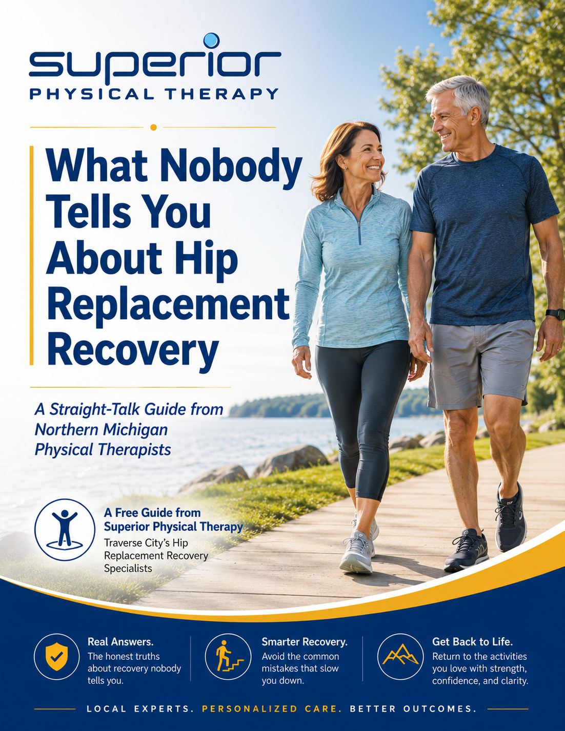 Active adults enjoying life after hip replacement recovery